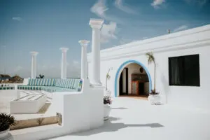 terrace of a villa with plants, and sitting arrangement