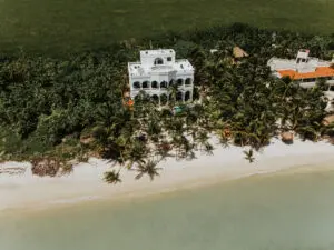 Top View of two beach villas with coconut trees